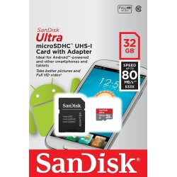 Memoria MicroSD SanDisk Ultra de 32GB 80 Mb/s Clase 10 + Adaptador SD